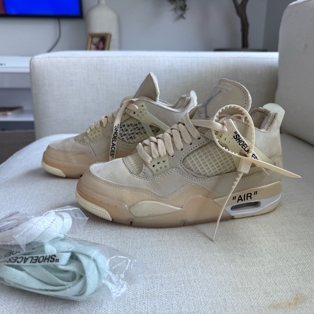 Off-White Women’s Air Jordans Tan Sneakers Deconstructed Design